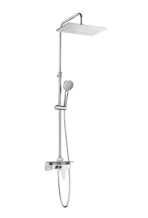 Kibath Columna de ducha monomando cuadrada modelo DUA con repisa integrada,  de 80 a 120 cm. Cromo Brillo : : Bricolaje y herramientas
