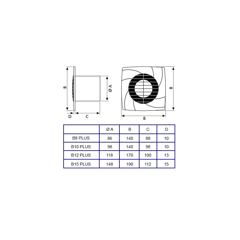 Cata | Extractor de baño | Modelo B8 Plus | Extraplanos, para Muro y Techo  | Seri Estandar | Funciona con el interruptor de la Luz | Ancho de 14 cm 