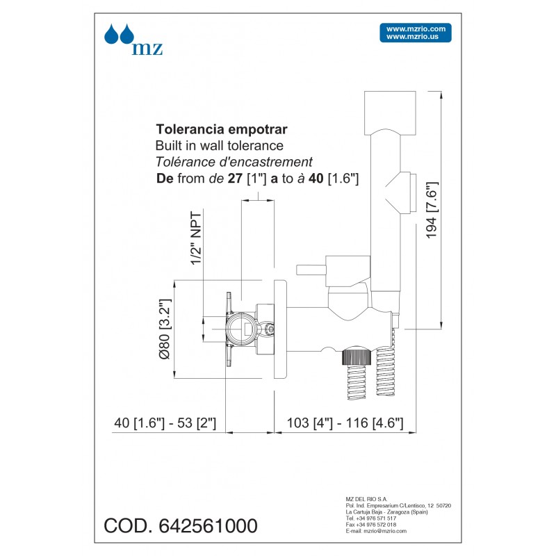 grifo bide wc higienico un agua minima mz rio 645150a00 cromo