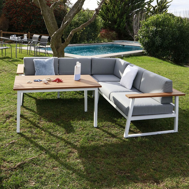 conjunto de jardin verona rinconera aluminio y madera eucalipto