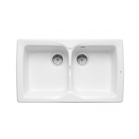 FREGADERO DOS CUBETAS GRES BLANCO BEVERLY 85 ROCA A366057000