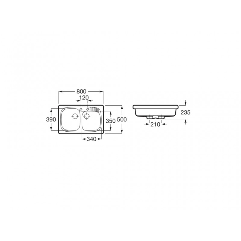 FREGADERO DE GRES MODELO LEMAN GRES DE 2 SENOS DE 80 X 50 BLANCO . ROCA