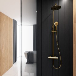 CONJUNTO DUCHA TERMOSTATICO EXTENSIBLE ORO CEPILLADO UP URBAN CLEVER 61959