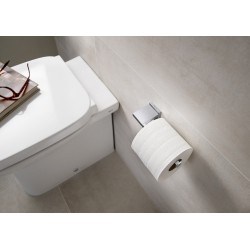 PORTARROLLO SIN TAPA PARA BAÑO RUBIK ROCA CON ADHESIVO 3M Y CON TORNILLOS A816850001 cromado