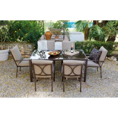 CONJUNTO DE JARDIN MADEIRA 7 PIEZAS ACERO COLOR CHOCOLATE